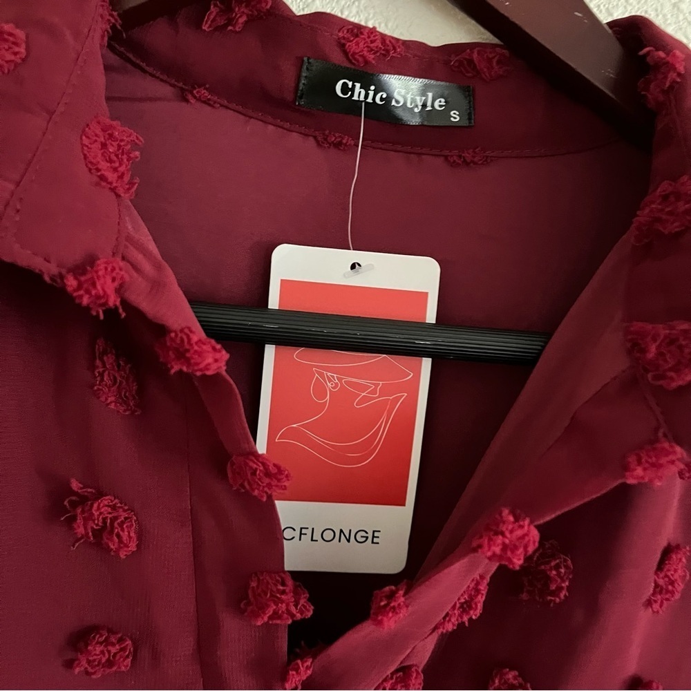 NWT Chic Style Size Small Burgundy Red 3/4 Sleeve Shift Dress - Picture 6 of 9